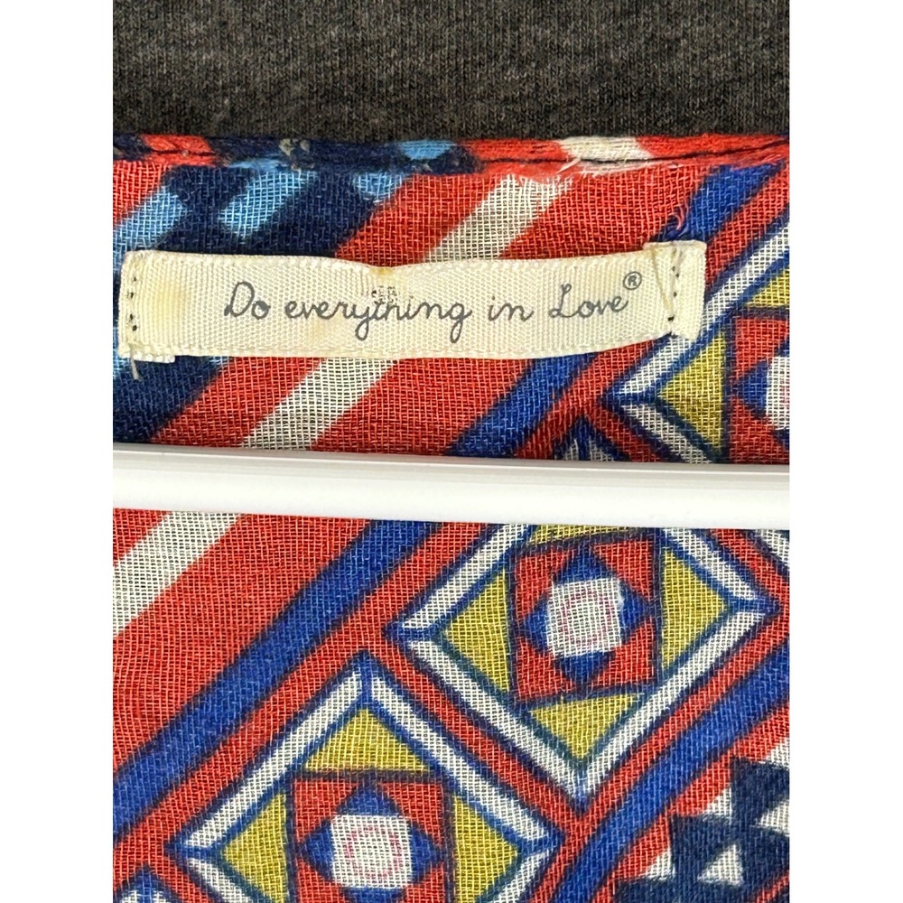 Do Everything in Love Kimono Wrap Geometric Tribal Print Navy Red One Size OS - Picture 3 of 5